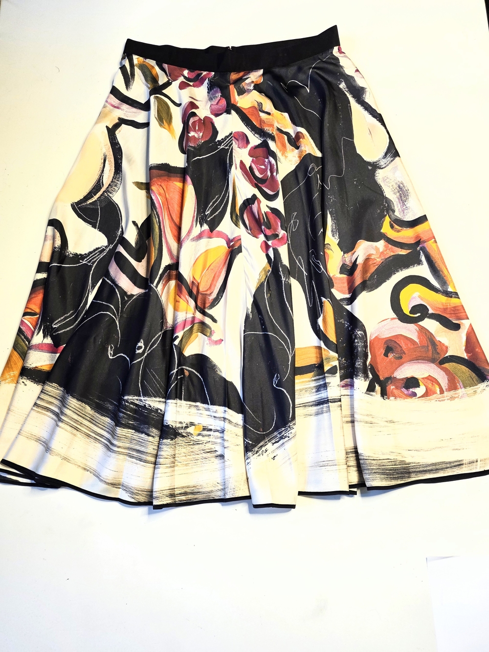 ROKSANDA 100% Silk Floral Abstract Skirt - Black, Cream, Pink